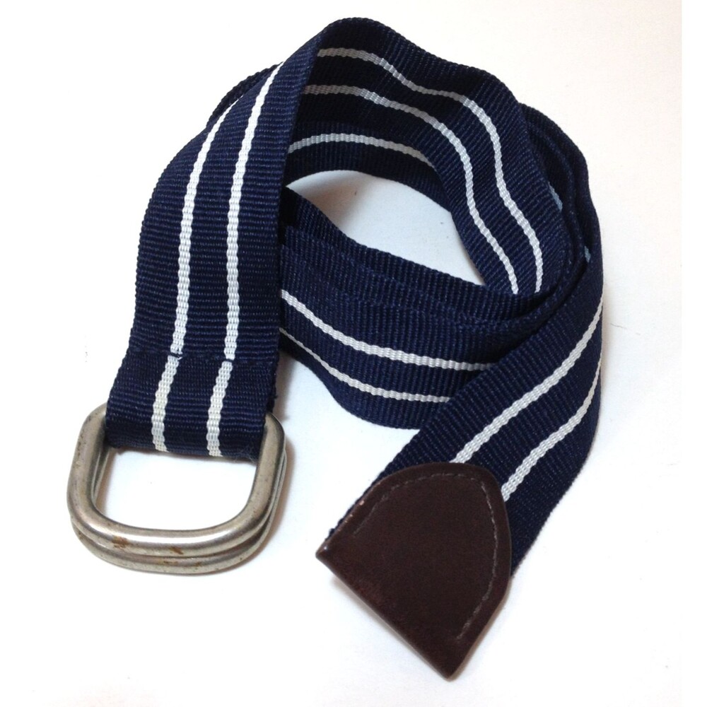 Vintage US Polo Assn Navy Blue Canvas Leather Tip Adjustable D-ring Belt 30-36"